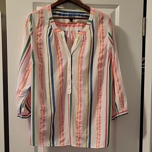 Talbots Pink and White Buttoned Blouse with Mandarin Collar